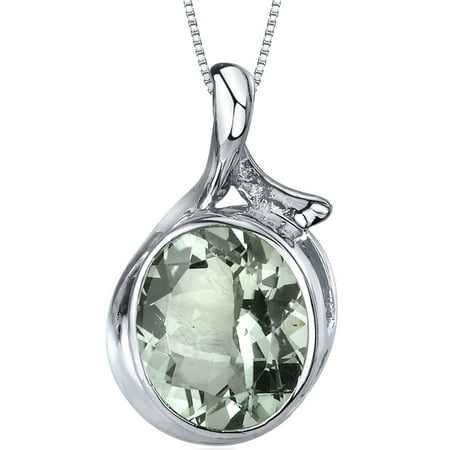 - Peora 4.00 Carat T.G.W. Oval Cut Green Amethyst Rhodium over Sterling Silver Pendant, 18