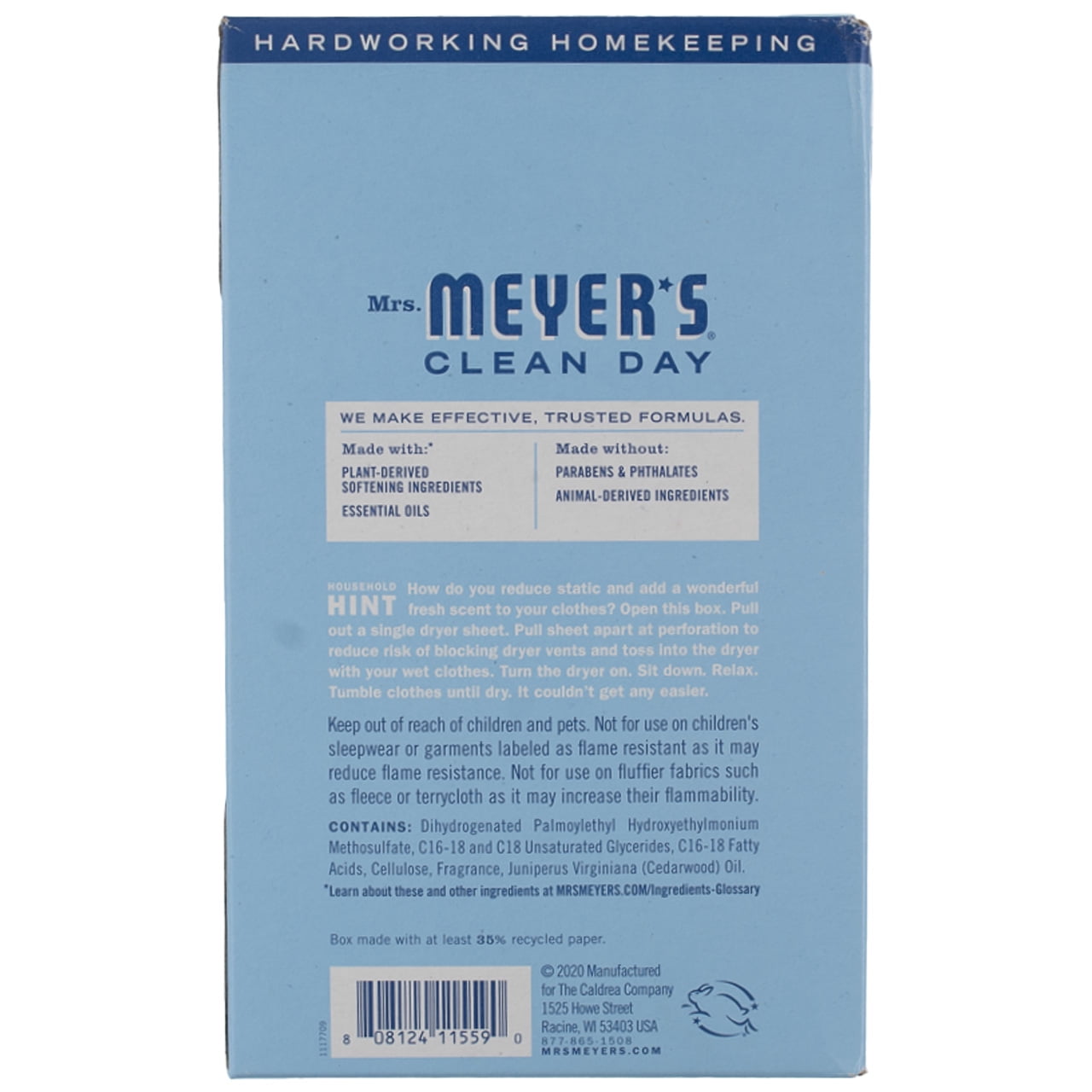 Mrs. Meyer's Clean Day Fabric Softener Dryer Sheets, Rain Water, 80 Ct (2 pack) (Bundle)