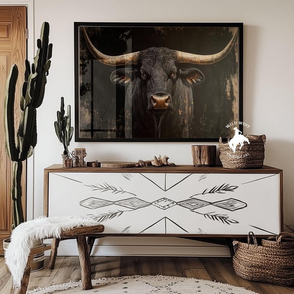 Texas Longhorn Bull Poster, Western Ranch Wall Art Home Decor #2965, Unframed Poster Size 8x12