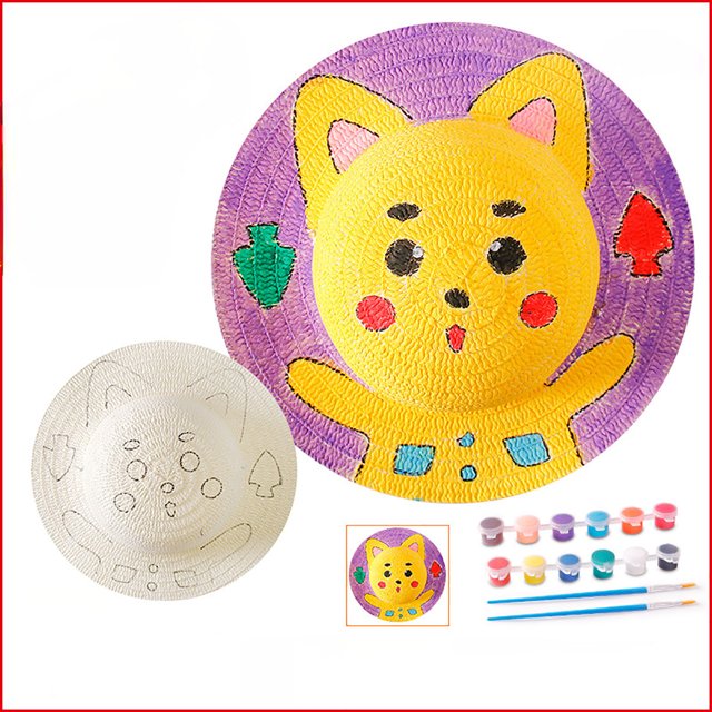 WEAIXIMIUNGChristmas Children Paint Straw Hats Diy Hand Filling 2-8 Years