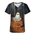 thumbnail image 2 of Stamzod Womens Scrub Tops with Pockets Halloween Print Casual V Neck Scrubs Plus Size Short Sleeve Scrub Top, 2 of 5