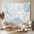 thumbnail image 2 of Blue Aqua Grey Coastal Tapestry for Bedroom Wall Hanging Tapestry, Summer Beach Coral Shell Starfish Ceiling Backdrop Tapestries Poster Blanket Wall Decor for Teens Room Living Room Dorm 59" x 79", 2 of 8
