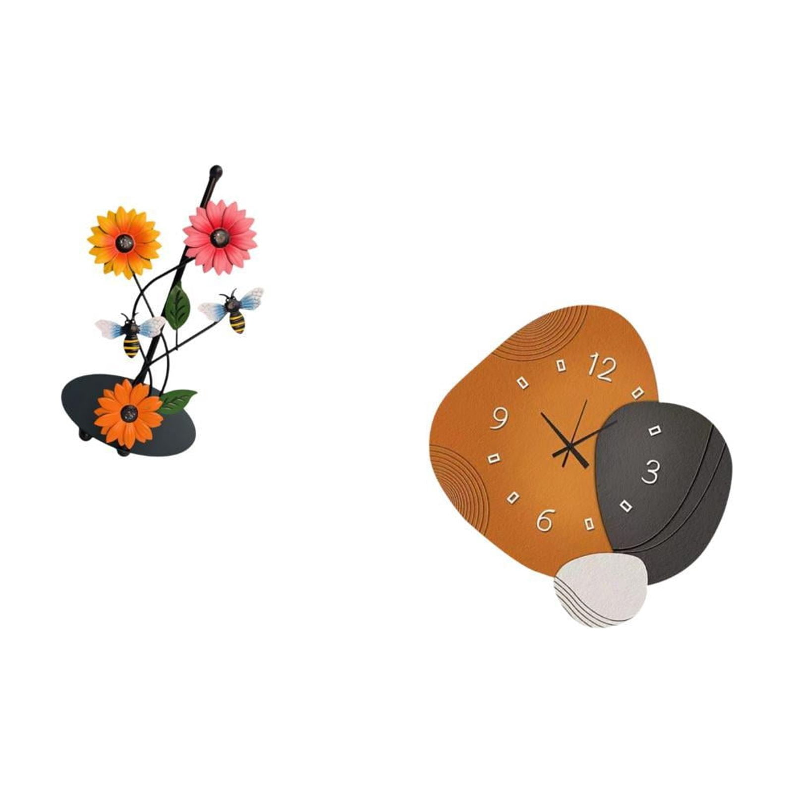 Fiocias Toilet Paper Holder And Wall Clock Set with Paper Towel Holder Creative Decorative Clock Wood Silent Ornament Iron Construction Suitable for Kitchen L