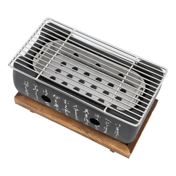 Japanese Style BBQ Grill, Charcoal Portable Barbecue Stove, Aluminum Alloy Hibachi Grill Charcoal Stove Yakitori Grill, Rectangle Calligraphy Quick Heating Wire Grill Base for Camp