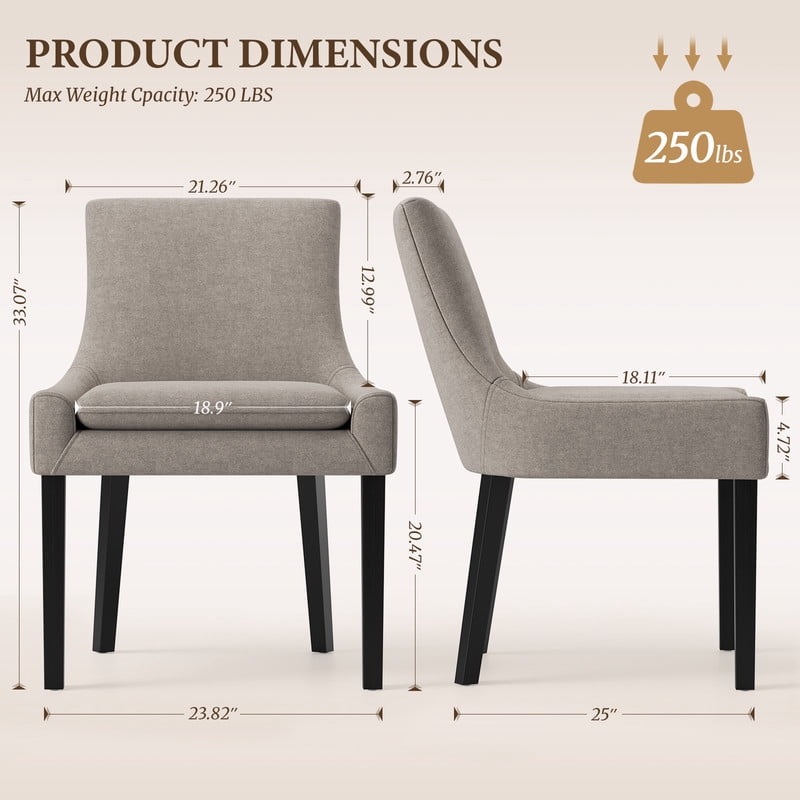COLAMY Mid-Back Corduroy Dining Chairs, Upholstered Accent Side Chairs - Camel (Set of 2)