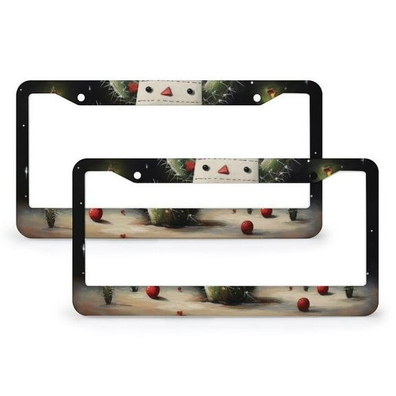 License Plate Frames Christmas Cactus Customized Decor Car Tag 2 Pack Green Potted Plants Quality Aluminum Metal License Plate Frame for Girl Women Men Vehicles