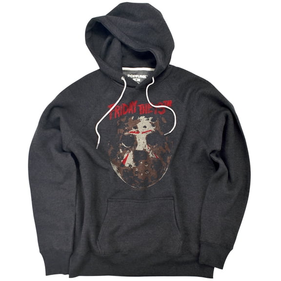 Friday The 13Th Rough Mask Unisex Adult Slim Fit Pull-Over Heather Hoodie, Charcoal, Small