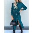 thumbnail image 5 of Women'S Midi Dress Long Sleeve Button Down Belted Flowy Shirt Dress Green XXXL, 5 of 9