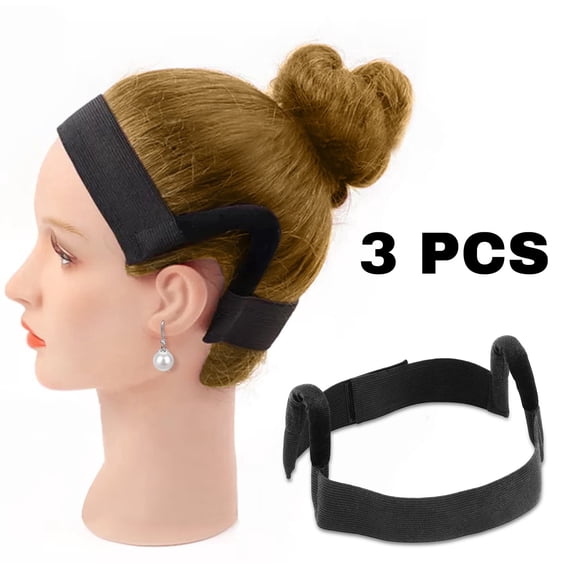 3Pcs Wig Band for Lace Front Ear Cut Free Lace Melting Elastic Band Headband for Women No Slip C Shaped Ear Curve Black Color Regular Size