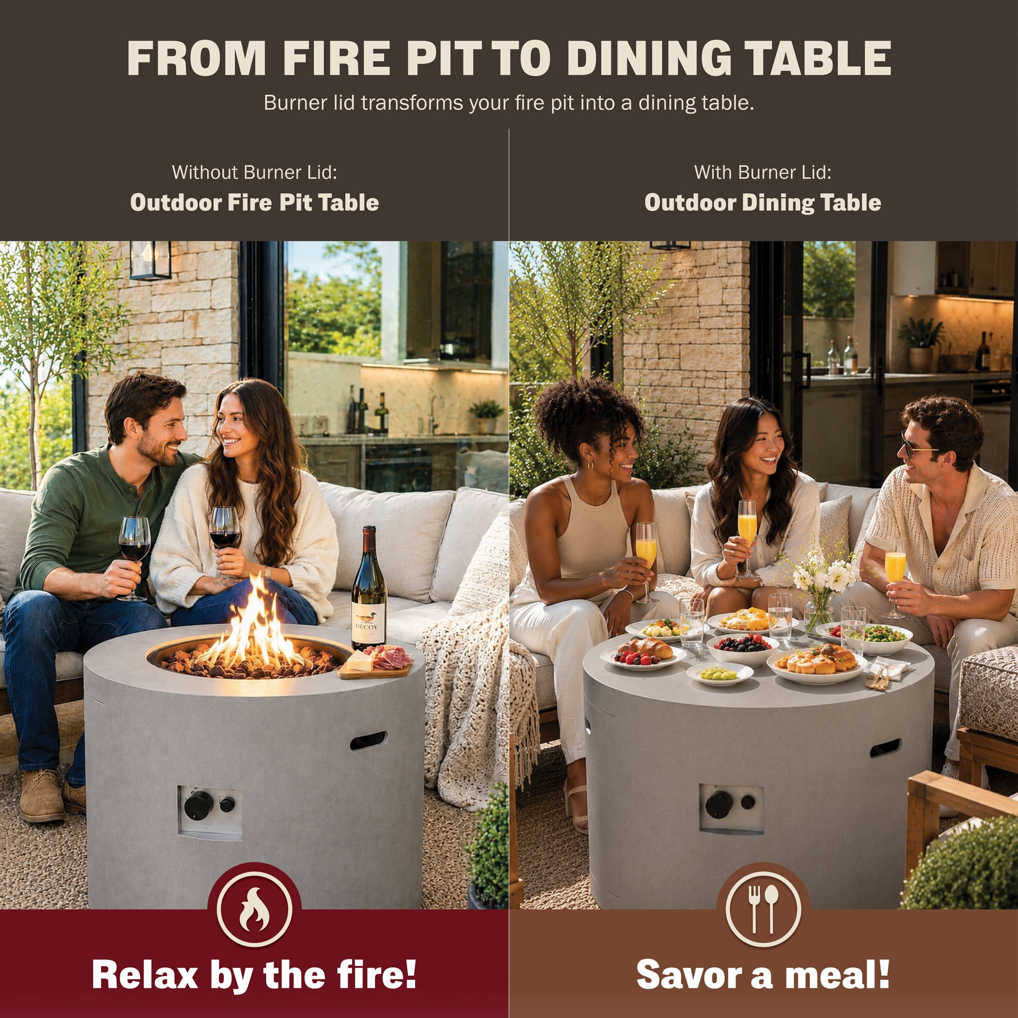 Kinger Home Loren 32-Inch Round Propane Fire Pit Table, Alloy Steel Outdoor Fire Pit with 50,000 BTUs, CSA Certified, Includes Lava Rocks and Weatherproof Cover