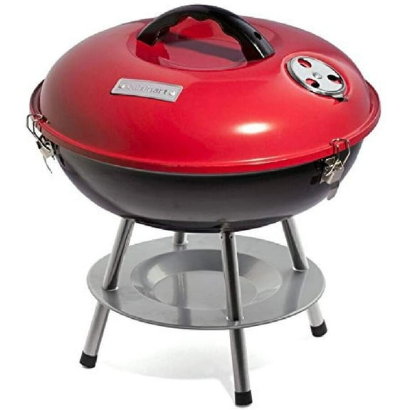 14" Portable Charcoal Grill, Tabletop Outdoor Small Grill with Locking Lid and Dual Vents, Chrome Plated Travel Size BBQ Perfect for Camping, Tailgates, Cookouts, Red