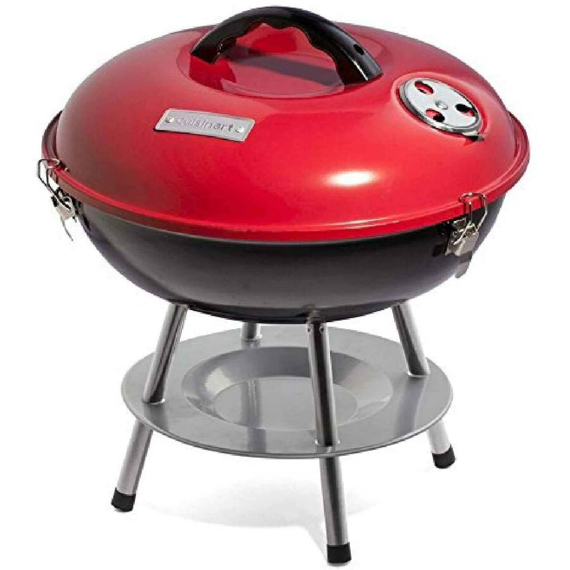 Portable 14 Inch Charcoal Grill in Red with Chrome Plated Cooking Grate for BBQ