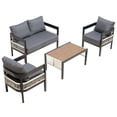 thumbnail image 3 of Syngar 4-Piece Patio Furniture Set,Outdoor Sofa Set,Weather-Resistant Metal + Rattan with with wooden Table & Waterproof Cushions, All-Weather Garden Lawn Outdoor Conversation Set,Gray, 3 of 9