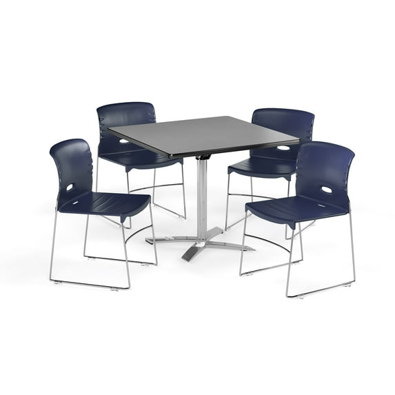 OFM Multi-Use Break Room Package, 36" Square Flip-Top Table with Contract Chairs, Mahogany Finish with Navy Seats (PKG-BRK-076)