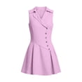 thumbnail image 5 of ClodeEU Women's Linen V Neck Sleeveless Lapel Mini Dress,Solid Color Casual Midi Dress Pink,Women's Plus XXXL, 5 of 6