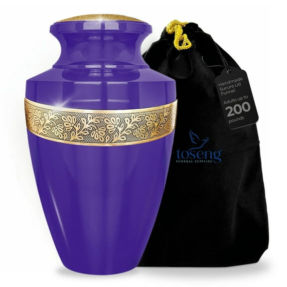 Toseng Memorials Adult Cremation Urn – Aluminum, Fits Up to 200 lb, Purple
