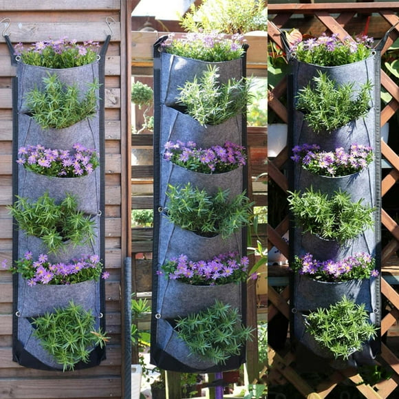 Vertical Breathable Hanging Planting Wall Garden Grow Bags for Tomatoes Flowers Herbs Strawberries Green Plants 6 Pockets 42 X 12 Inch Home Garden Yard Farm Easy Grow