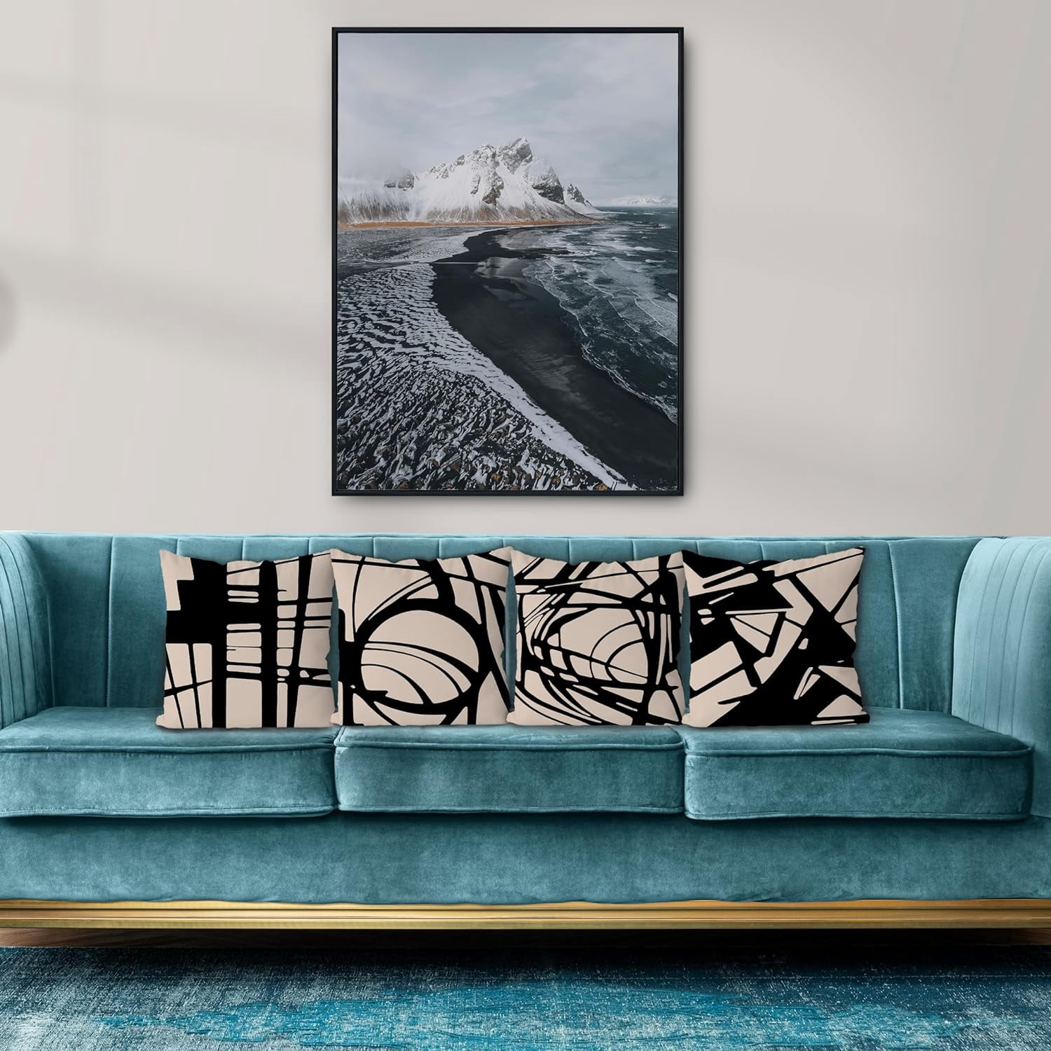 Black and Beige Modern Abstract Neutral Art Throw Pillow Cover, Abstarct Art Throw Pillow Case 18×18 Inch Set of 4,Home Living Room Decor,Women Gifts(Beige)