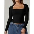 thumbnail image 5 of Women's Square Neck Long Sleeve T Shirts Slim Fit Tops Basic Tee, 5 of 6
