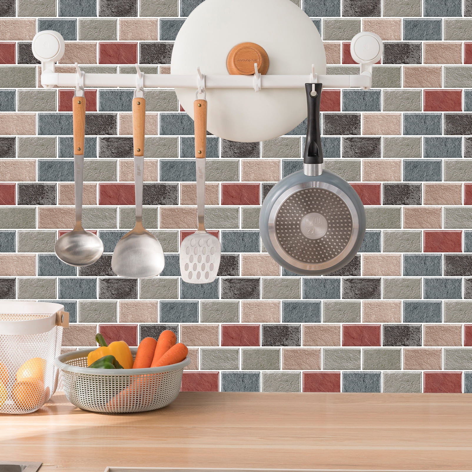 DEWOO Peel and Stick Backsplash - 10 Sheets of 12"×12" - 3D Adhesive Peel and Stick Tile Backsplash for Kitchen, Bathroom, Wall Tile, Multicolor