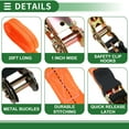 thumbnail image 5 of Unique Bargains Ratchet Tie Down Straps 2 Pcs 1 Inch x 20 Feet 1,764lb Ratchet Strap Lashing Straps for Roof Rack Motorcycle Trucks Multicolor Orange, 5 of 7
