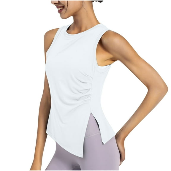 AherBiu Workout Tank Tops for Women Slit Crewneck Sleeveless Lightweight Quick-Dry Tanks T-Shirts