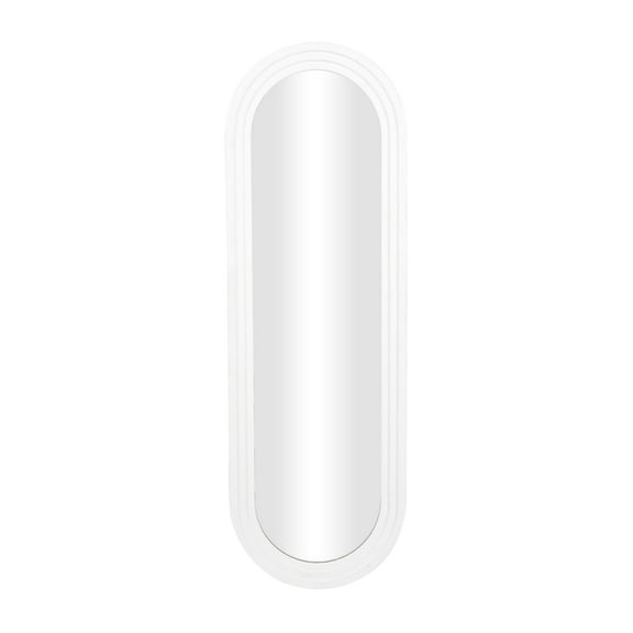 DecMode 22" x 68" White Oval Wall Mirror with Dimensional Grooves
