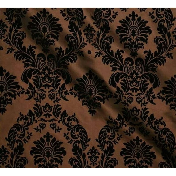 Brown Taffeta Flocking Damask Fabric By The Yard Drapery Home Decor Clothing