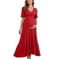 thumbnail image 1 of XiYing Robes pour Femmes Grande Taille, Robe de Maternité Unie à Manches Courtes à Volants pour Photographie de Soirée, Style Moulant à Col en V (P-2TG),, 1 of 7