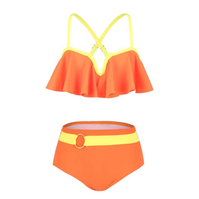 SUNSIOM Mommy and Me Swimsuit, Contrast Color Leaves Print Ruffled Bra with Briefs Family Matching Swimsuit 2-piece Summer Bikini Set