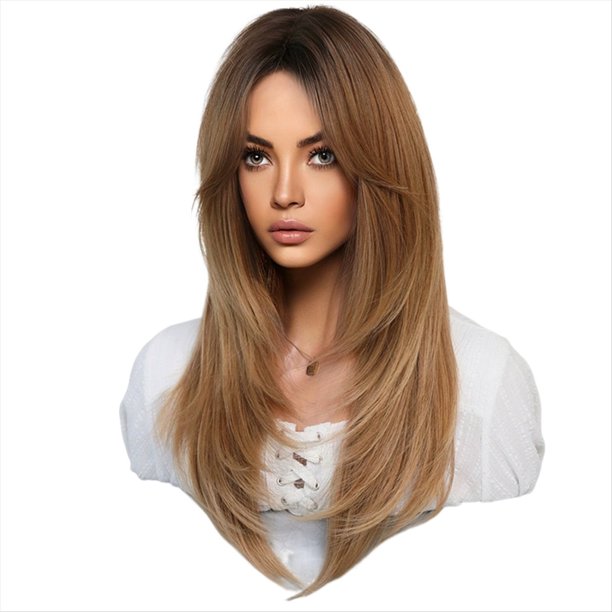 Peluca de SimulacióN Europea y de 64 Cm, Cabello Femenino, Conjunto de Cabeza con Raya Central, Conjunto de Cabello para Mujer, Peluca de Cabeza,C