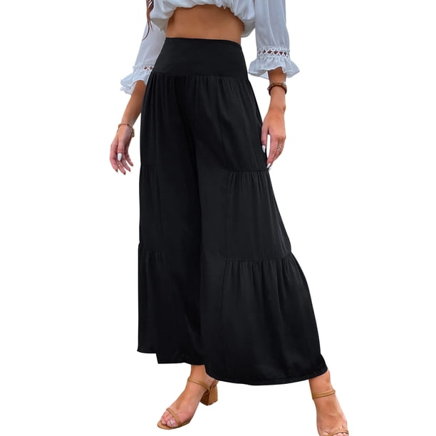 Sunloudy Pantalones de pierna ancha para mujer, pantalones plisados sueltos casuales de color sólido de cintura alta, caqui/negro/verde claro/blanco/verde/rojo vino Sunloudy moda