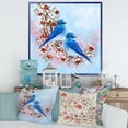 thumbnail image 2 of Designart 'Two Blue Birds Sitting On A Branch With Berries In Winter' Traditional Framed Canvas Wall Art Print, 2 of 4