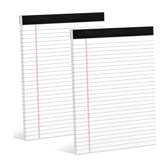 Legal Pads 8.5 x 11, White Note Pads 2 Pack, Wide Ruled Lined Writing Paper, 30 Sheets Each, Letter Size Notepads for Office,, Home Use, White