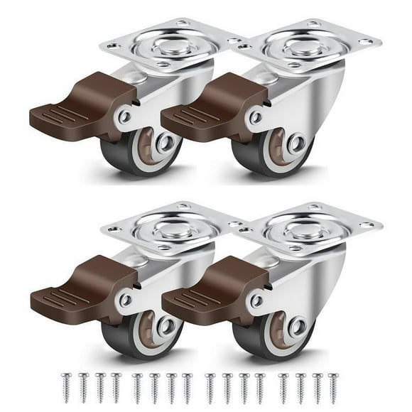 TOOAD Lot de 4 roulettes de transport robustes de 2,5 cm avec plaque pivotante, roulettes pivotantes durables avec frein en polyuréthane – Capacité de charge du rouleau de meubles (4 freins), comprend