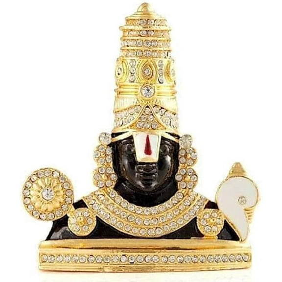 MASSIVE MART Lord Venkateshwara Black-White Gold Plated With Stone Finish Lord Venkateshwara Statue Tirupati Balaji Idol for Car Dashboard Gift Temple Pooja Spiritual
