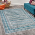 thumbnail image 2 of Tribal Decorative Rug, Retro Weathered Look Circles Grid Stripe Bars on Dark Brown Backdrop Print, Quality Carpet for Bedroom Dorm and Living Room, 6 Sizes, Pale Sky, by Ambesonne, 2 of 4