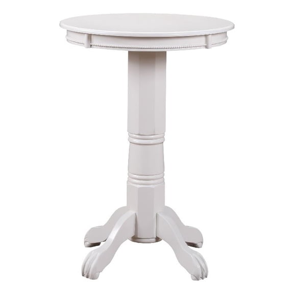 Ava 42 Inch Wood Pub Bar Table, Molded Trim, Carved Pedestal, White