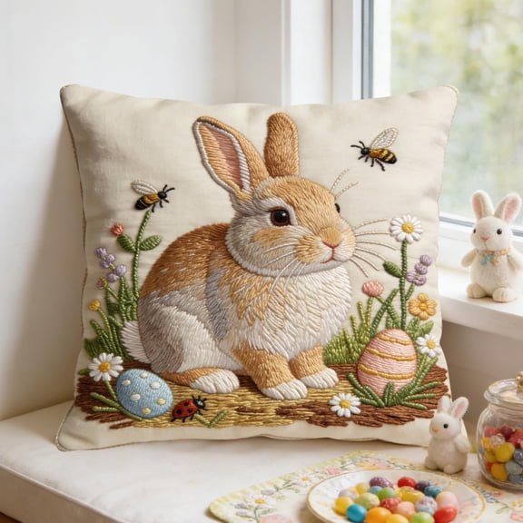 A 18 Inch Short Lint Embroidery Decorative Throw Pillow Cover Cushion Case Sofa Bedroom Living Room Décor Easter