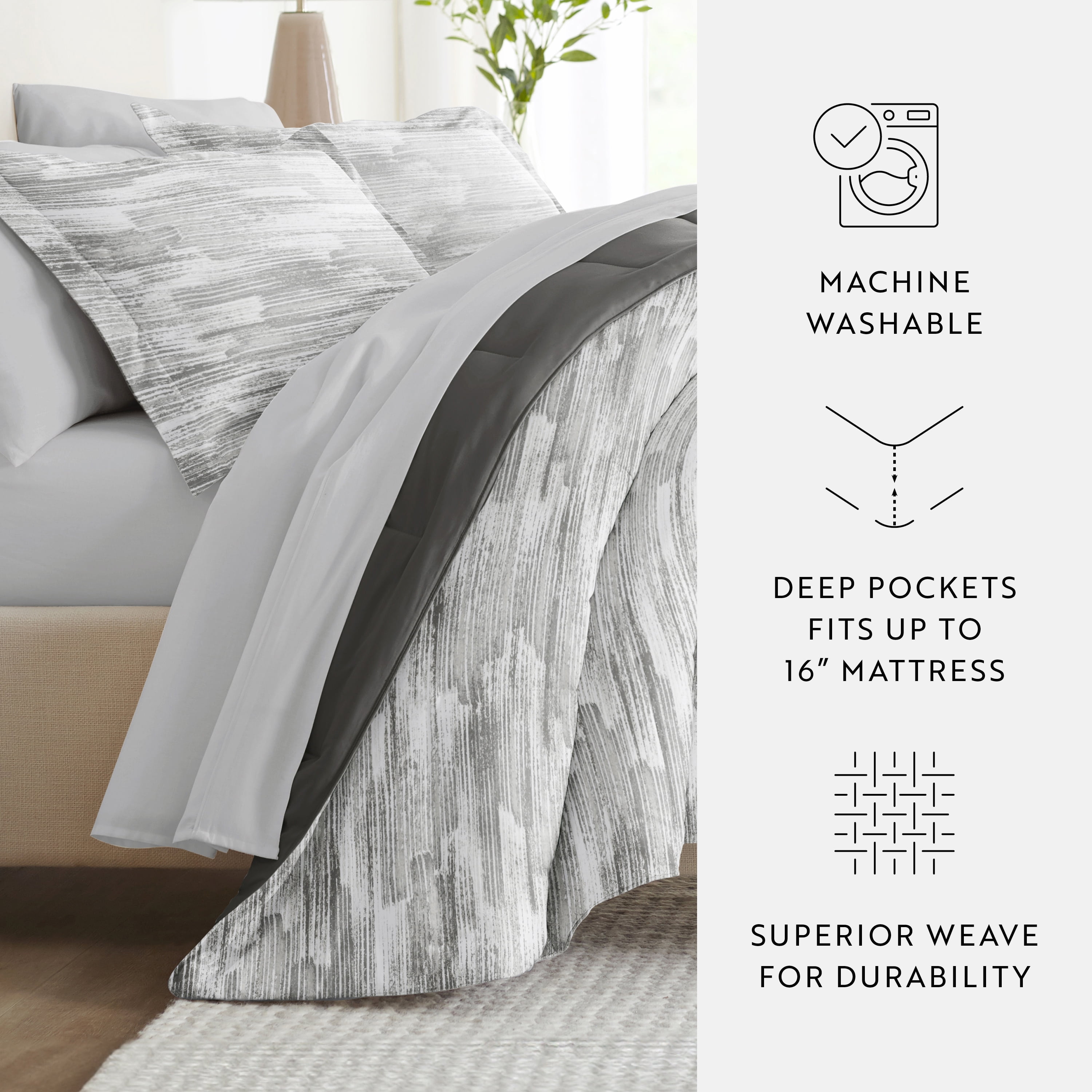 Noble Linens 7 Piece Bedding Bundle, Microfiber Patterned Comforter and Sheet Set, King
