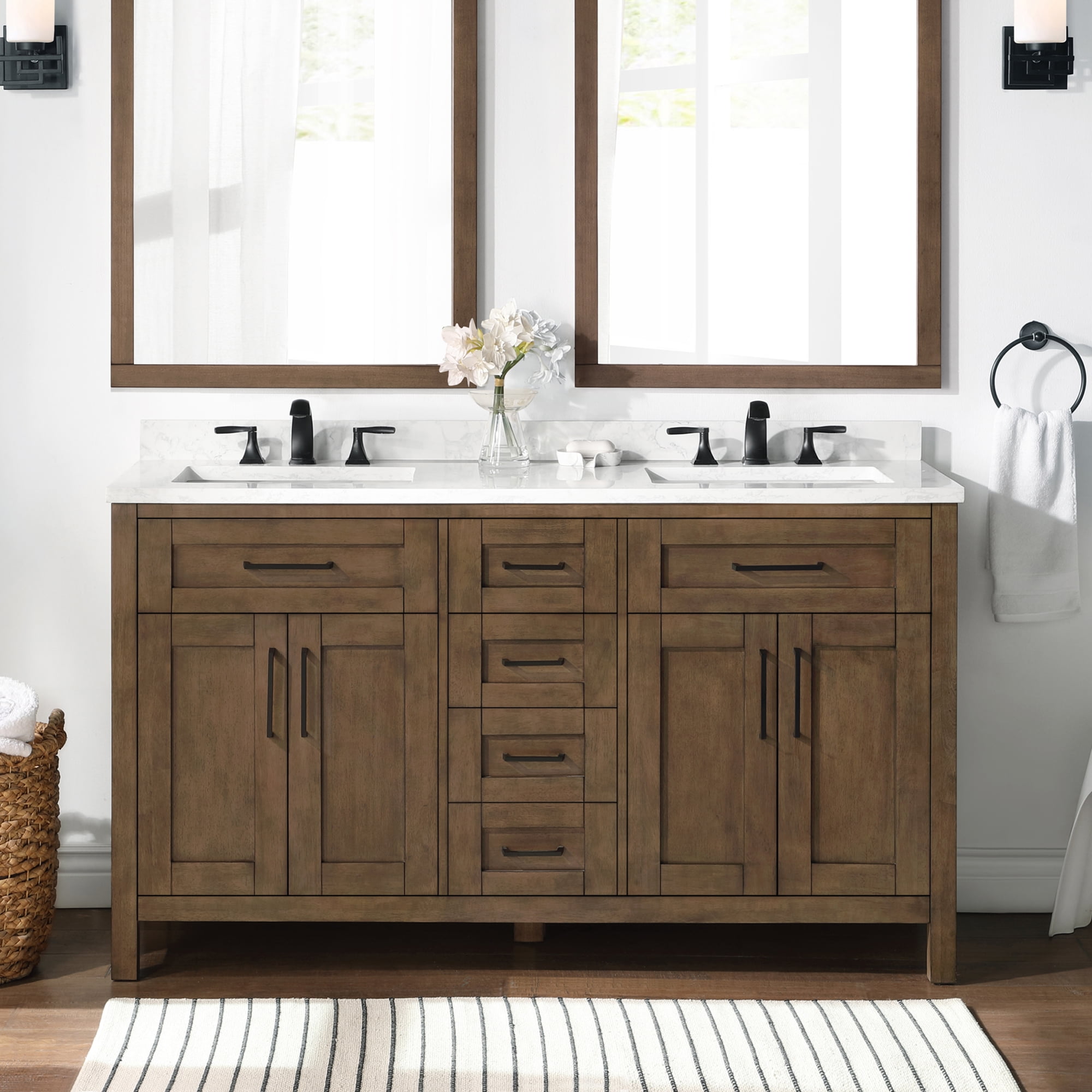 Ove Decors Tahoe 60 W x 21" D Freestanding Bathroom Vanity with Double Sink, Almond Latte