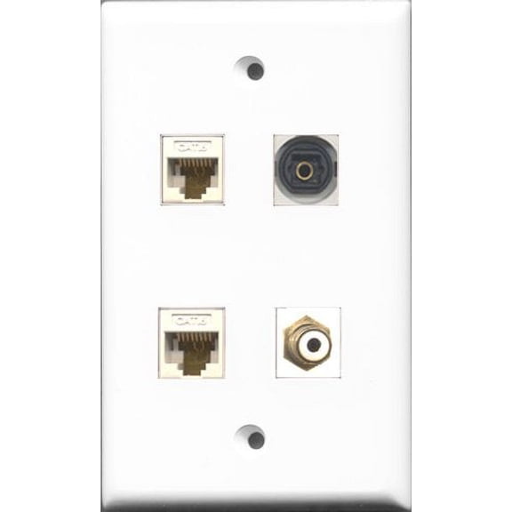 RiteAV 1 Port RCA White and 1 Port Toslink 2 Port Cat6 Ethernet White Wall Plate