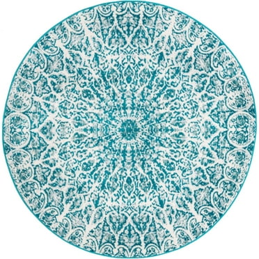 Rugs.com Monte Carlo Collection Rug – 5' Round Turquoise Medium Rug Perfect For Kitchens, Dining Rooms