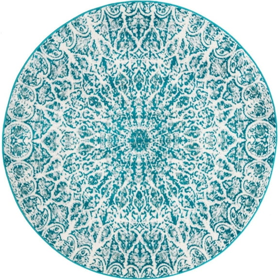 Rugs.com Monte Carlo Collection Rug – 5' Round Turquoise Medium Rug Perfect For Kitchens, Dining Rooms