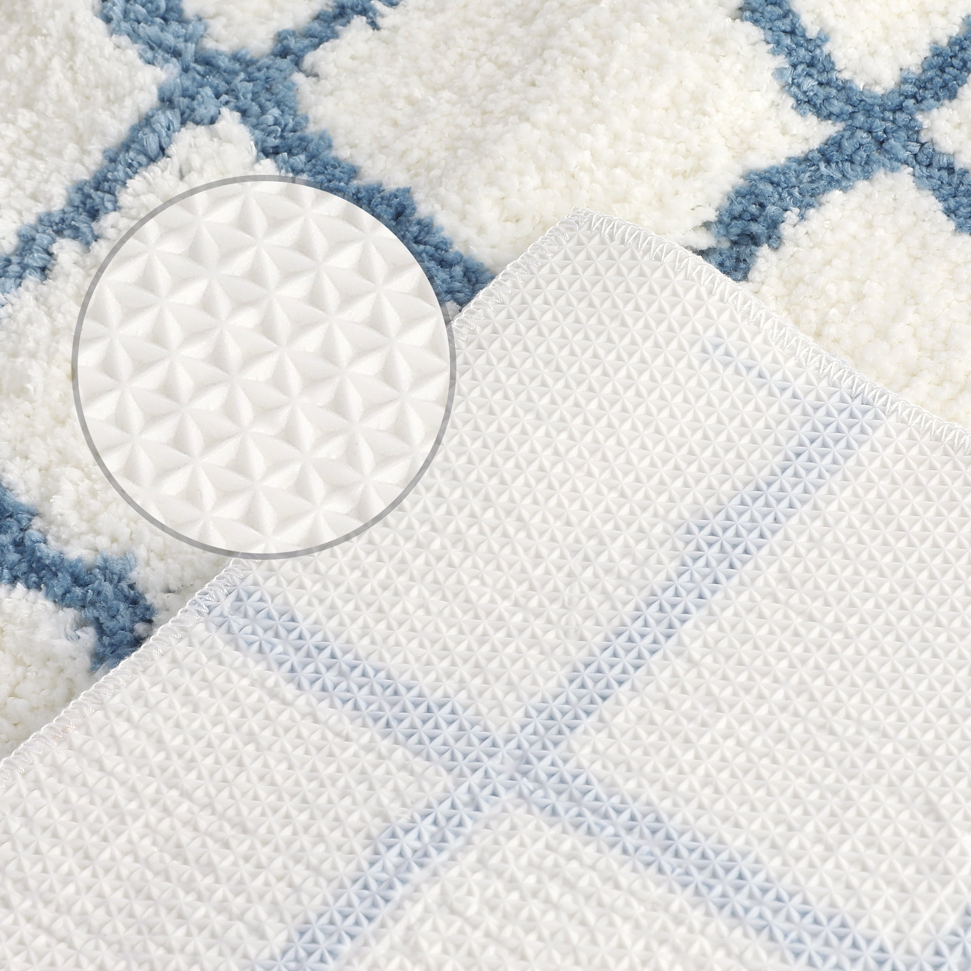 Unique Bargains 2 Pcs Checkered Absorbent Non Slip Bath Mats Soft Fluffy Bathroom Rugs Blue/Brown 20" x 32"
