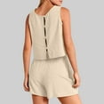 thumbnail image 4 of REORIAFEE Sexy 2 Piece Outfits for Women Summer Festival Outfit 2PC Fashion Women Round Neck Sleeveless Blouse + Loose Cotton Linen Pockets Pants Short Sets Beige S, 4 of 8