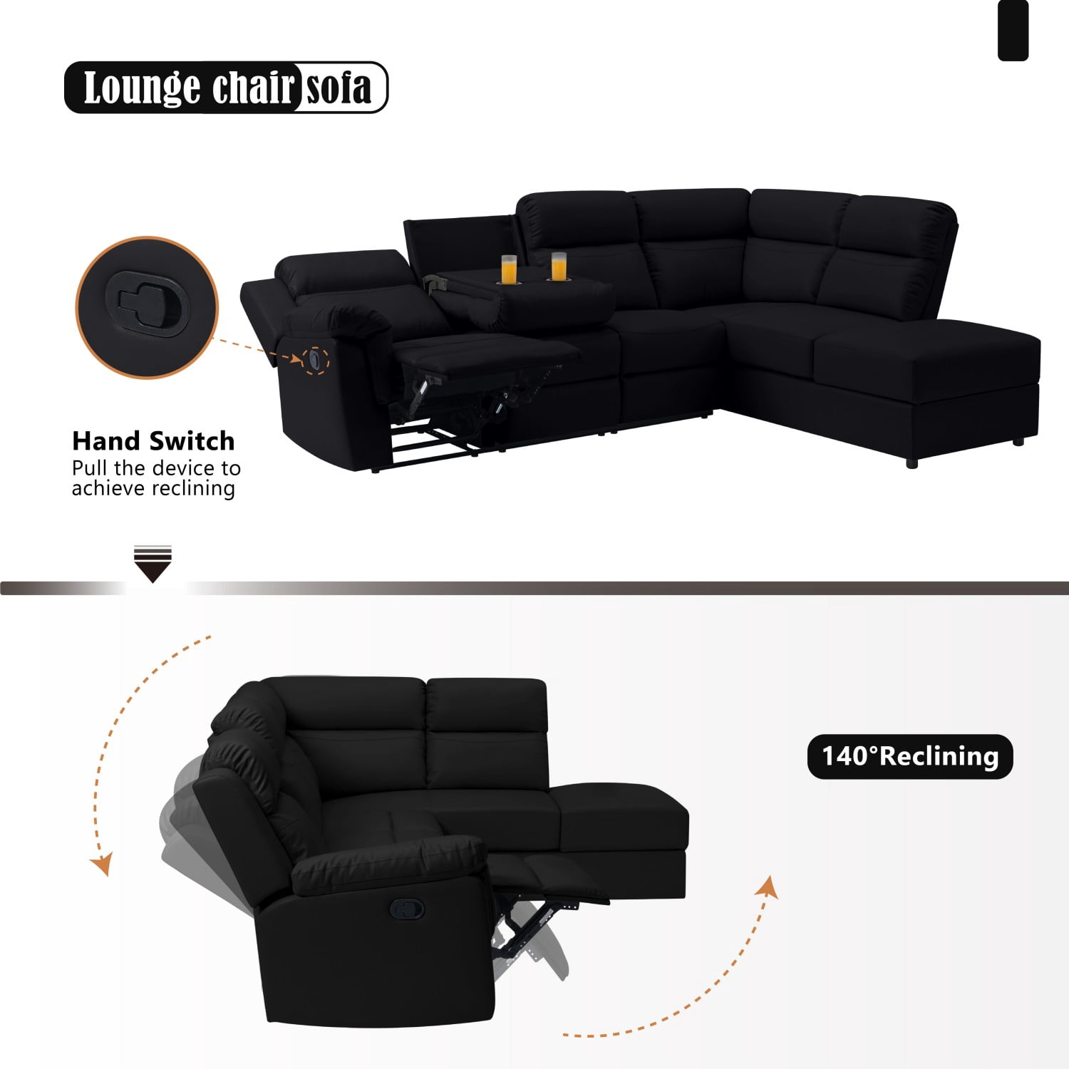 Gewnee 110.2” Manual Reclining Sectional Sofa Reclining Sofa Modern Contemporary Style and Functionality for Living Room, Office
