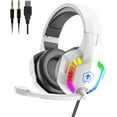 thumbnail image 3 of MANBASNAKE Wired Gaming Headset,Noise Cancelling Over Ear Headphones with Microphone for PS4 PC Xbox One PS5 Controller,Rainbow LED Backlit(White), 3 of 6