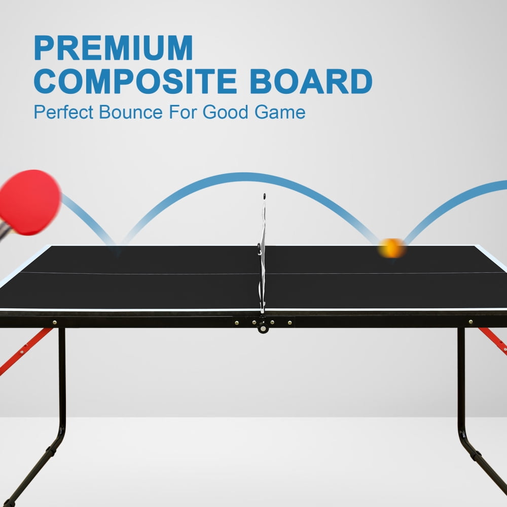 4.5ft Black Table Tennis Table Foldable & Portable Ping Pong Table Set with Net and 2 Ping Pong Paddles for Indoor Outdoor Game