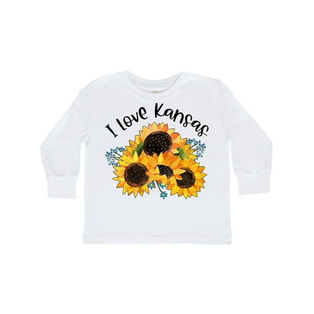 

Inktastic I Love Kansas with Sunflowers Gift Toddler Boy or Toddler Girl Long Sleeve T-Shirt